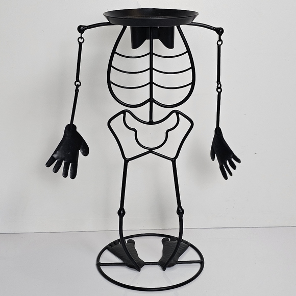 Metal Jointed Skeleton with Bow Tie 18" Candle or Plant Holder, EUC - Picture 3 of 4